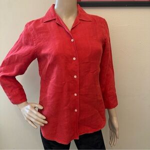 Lauren Ralph Lauren 100% Linen Vibrant Red Button-Down Shirt